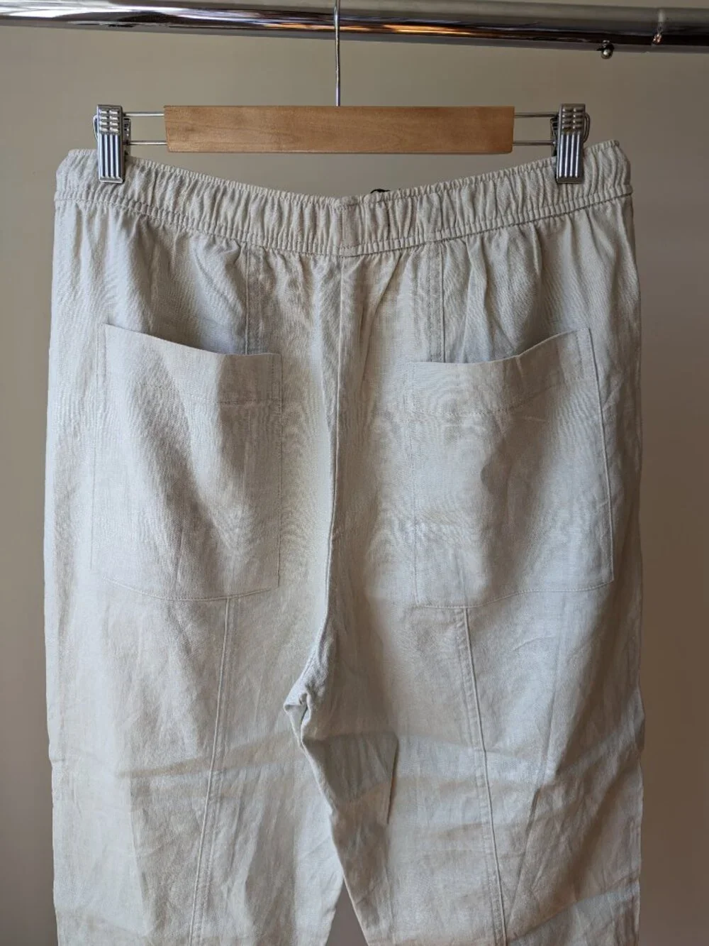 Zara Women's Tapered Linen Blend Pull On Pants Size L Sand Drawstring NWT